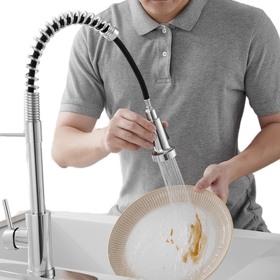 Grifón de cocina de manija única montado en cubierta de niquel cepillado con tapa de agujero