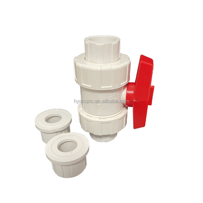 1/2&quot;-8&quot; PVC True Union Ball Valve Long Handle Color blanco para la conexión de enchufe / hilo