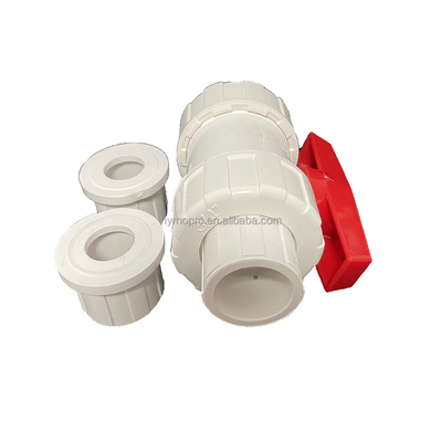 1/2&quot;-8&quot; PVC True Union Ball Valve Long Handle Color blanco para la conexión de enchufe / hilo