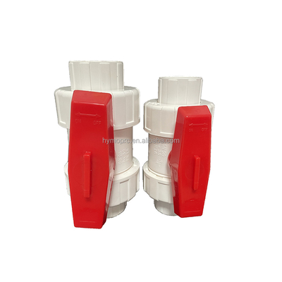 1/2&quot;-8&quot; PVC True Union Ball Valve Long Handle Color blanco para la conexión de enchufe / hilo